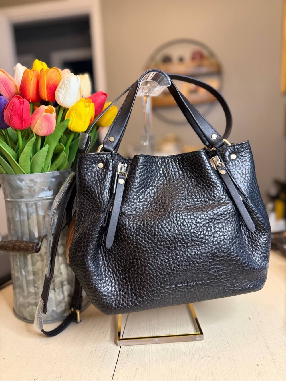 *NWOT* Burberry Black Pebbled Leather Maidstone Shoulder Bag